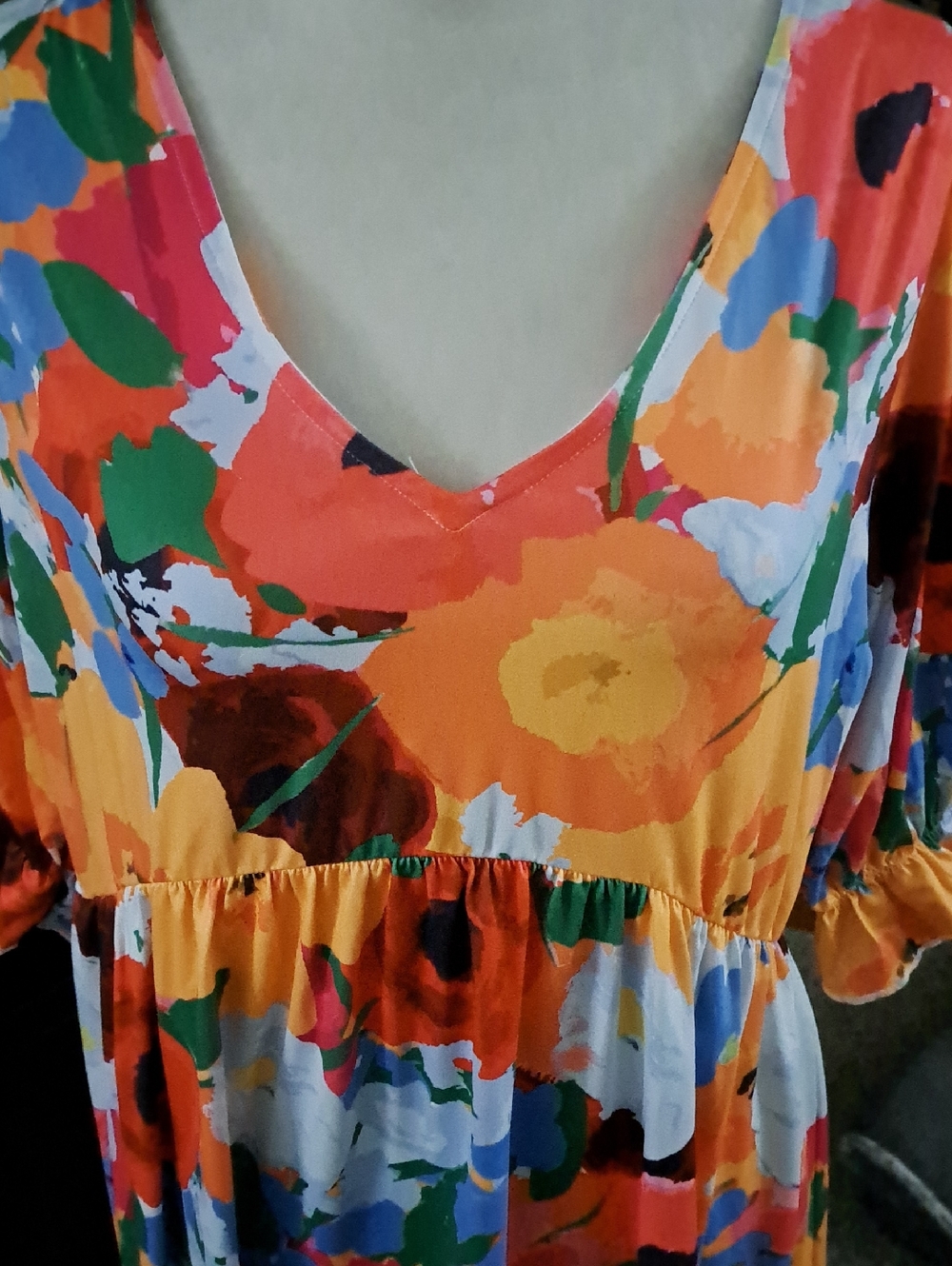 Floral V-Neck Midi Dress in Orange